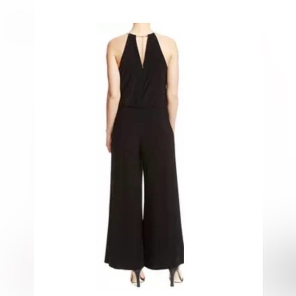 R&M Richards Black Jersey Dressy Sequin Wide Leg Jumpsuit Cocktail Social Size 6 - Picture 2 of 9